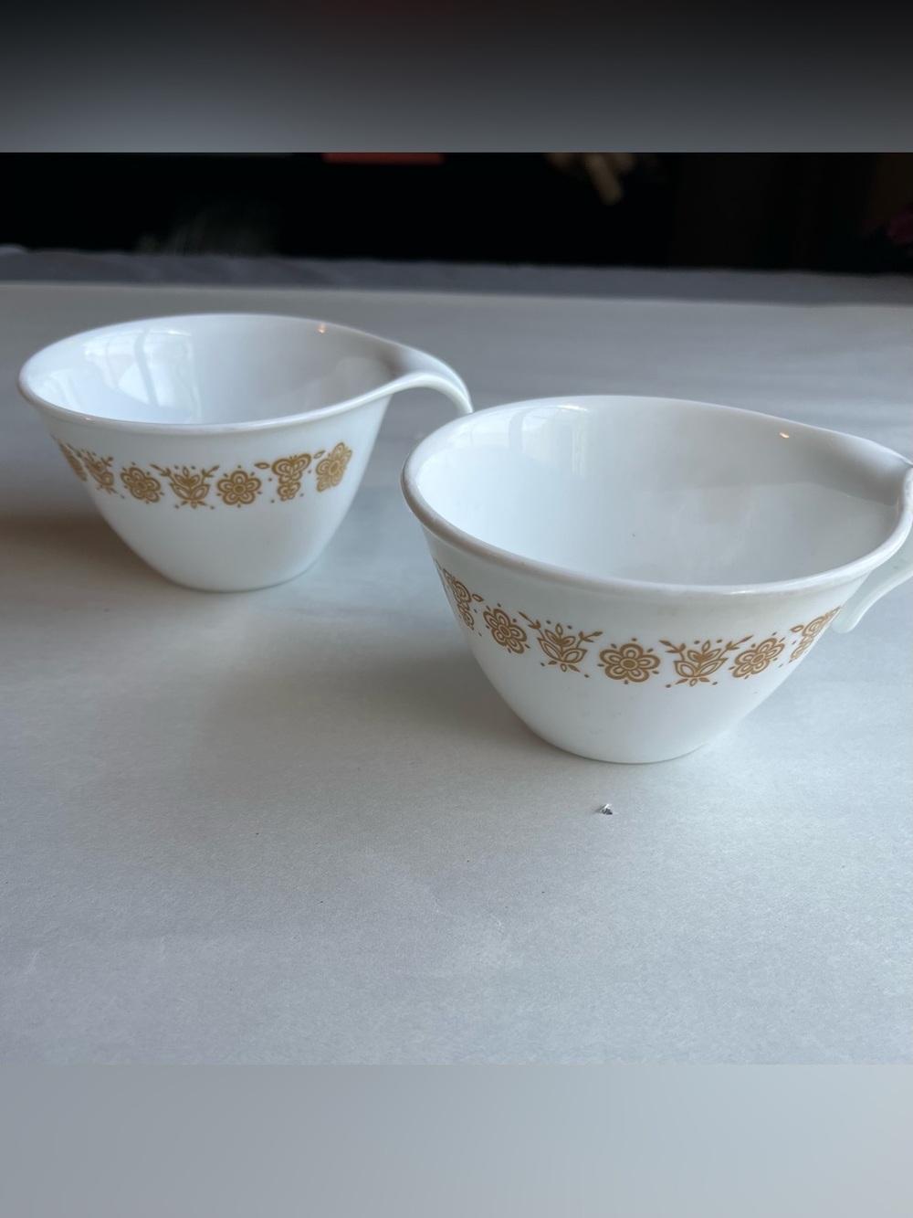 Vintage Corelle White Glass Mugs Cups Butterfly Gold - Set of 2